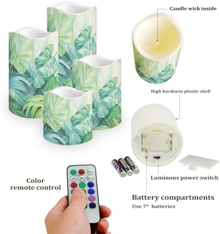 Flameless Light Candles for Home Room Decor Battery Operated Candles with Color Changing Timer Remote Flickering Fake Pillar Candles Tea Lights Table Decorations Green Leaves - Image 3