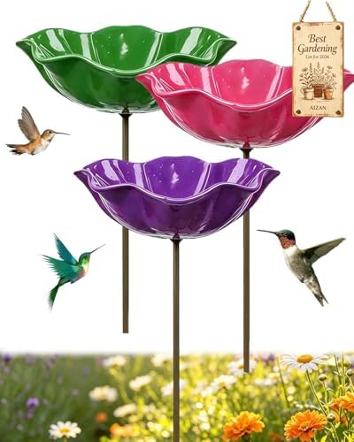 Handmade Metal Flower Garden Stakes Bird Bath, Bee Watering Station Butterfly Feeder with Colorful Flower Design Pollinator Hummingbird Water Bowl Puddler with Stand for Outdoor Yard Decor(Set 11) by Unknown