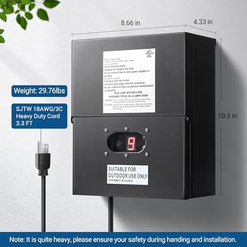 DEWENWILS 600W Low Voltage Landscape Transformer, Outdoor Weatherproof Transformer with Timer and Photocell Sensor, 120V AC to 12V/13V/14V/15V AC for LED Lighting, Walkway Light, cULus Listed - Image 7