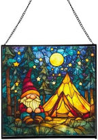 Night Camp Gnome Stained Glass Suncatcher – Square Hanging Window Panel for Home or Greenhouse – Whimsical Glass Art Gift for Garden Lovers, Christmas, Halloween, Father Days zeJ7nJ by Custom