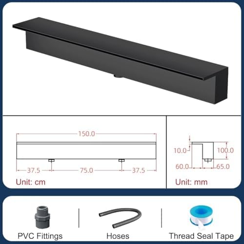 Stainless Steel Pool Waterfall Spillway for Garden Ponds - Wall-Mounted Fountain Kit, Outdoor Water Flow Decor for Patios & Backyards, Available in 16-59 Inch Widths (Black, 150cm) - Image 3