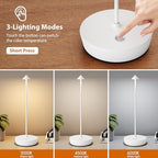 2Pack Rechargeable Cordless Table Lamp, Portable Powered LED Battery 6000mAh Metal USB Desk Lamp, 3 Levels Brightness Light for Restaurants Outdoor (2pack White) - Image 3