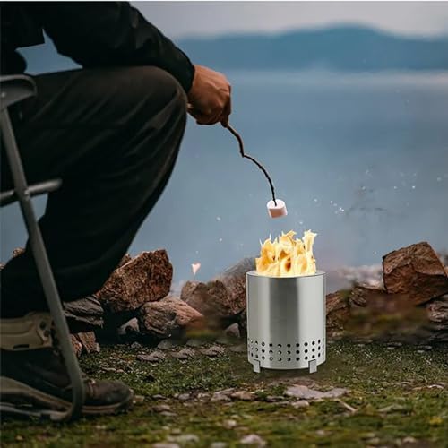 Stainless Steel Fire Pit Mini Bonfire Pit Iron Camping Stove Table Tabletop Smokeless Fire Pit Outdoor Firepit for Picnic Backyard Patio Garden Wood Burning Grill Travel (Silver) - Image 3