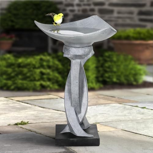 SKYFIRE 22.8”Tall Bird Baths for Garden - Concrete Modern Outdoor Standing Birdbath, Decoration Yard Statue for Garden, Patio, Backyard, Lawn -14.5”Dia X 22.8”H Contemporary Birdbaths with Pedestal by SKYFIRE
