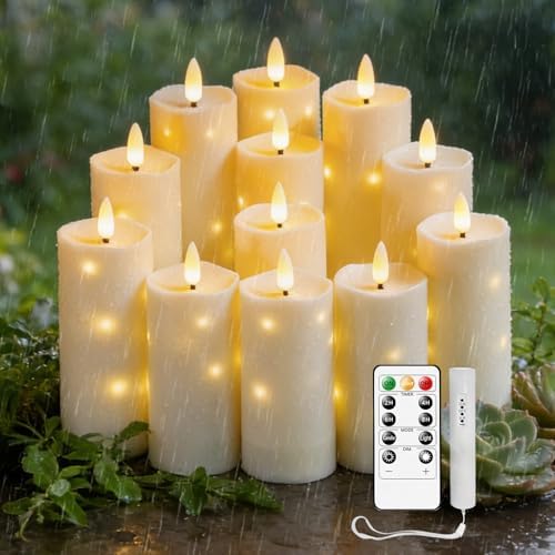 Nimiko Flame-Free Waterproof Candles Battery-Powered Candles with Remote Control Timer 12-Pack Ivory Color Suitable for Home Decoration and Outdoor Decoration by Nimiko