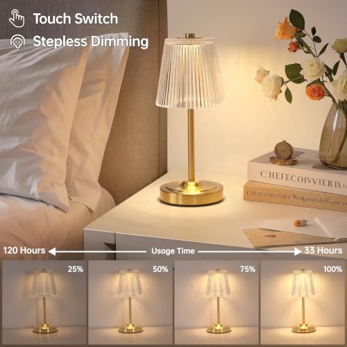 Shenmoyl Cordless Touch Table Lamp with 5200mAh Battery - 3 Adjustable Color Temperatures & Dimmable, Rechargeable Lamp for Bedroom, Living Room, Office, Entryway, Bookshelves (Transparent Stripe) - Image 2