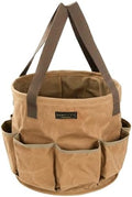 Heavy-Duty 16oz Waxed Canvas Garden Tool Tote with Handle, Wide-Mouth Open Top Design 12.5 inch Tool Bag | Khaki by Denifiter