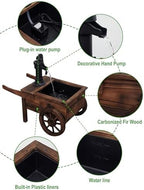 Carbonized Wood Outdoor Freestanding Fountain - Movable Vintage Hand Pump Cart, Plug-in Water Pump Electric Decorative Water Feature for Patio, Garden & Indoor Decoration - Image 5