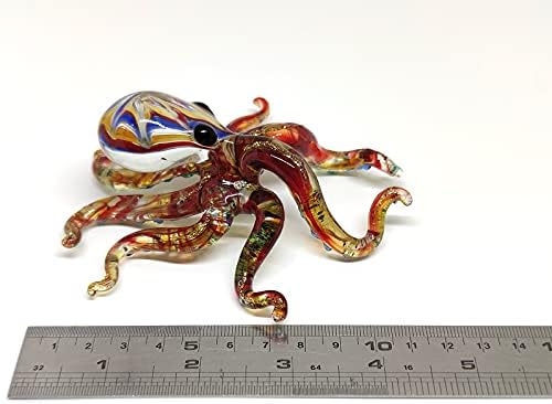 Octopus Tiny Miniature Hand Blown Glass Art Figurines Sea Animals Collectible Gift Decorate (4 inches Multi-Red) - Image 2