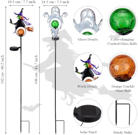 Solar Halloween Garden Stake Light 2 Pack Witch & Ghost Decorations - Image 2