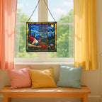 Gnome Stargazing Stained Glass Suncatcher – Square Hanging Window Panel for Home, Garden, Nursery, Halloween, Christmas, Memorial Day – Whimsical Glass Art Gift for Gnome Lovers 38qr0f - Image 5