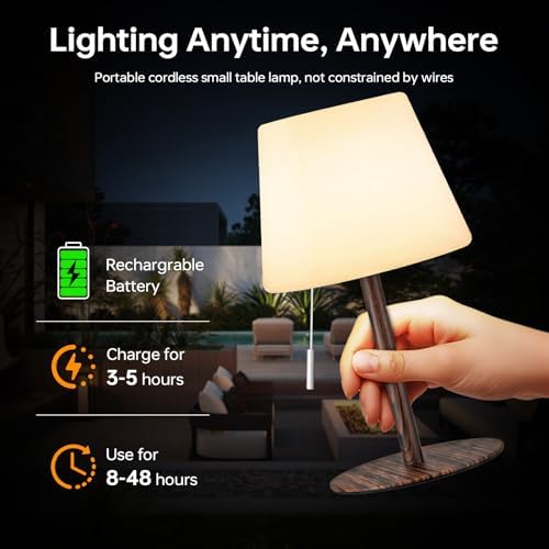 Gewiny Shower Lamp Battery Operated Outdoor Table Lamps Cordless Waterproof LED Dimmable Warm White and RGB Table Lamps Rechargeable Lamp Outdoor Lamps for Patio/Bathroom（Wood Grain） - Image 4