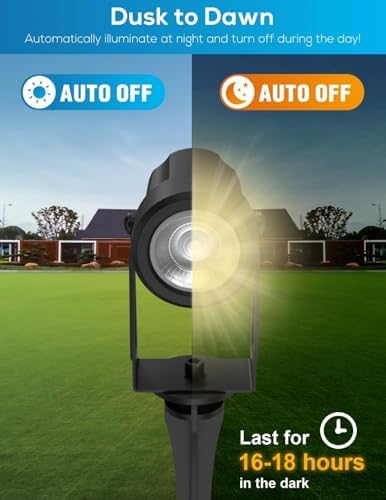 ZYAN Solar Landscape Spotlights, Separate Panels and USB-C Powered 10800mAh Auto On Off Dusk to Dawn, Outdoor IP65 Waterproof Spotlights, Warm White for Yard Path Patio (8 Pack) - Image 5