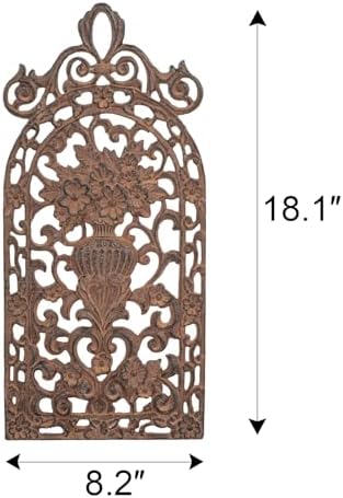 Sungmor Vintage Cast Iron Wall Plaque -Scroll and Floral Vase Design,Rust - Image 5