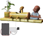 Solar Bamboo Fountain Decor, Creative Ornaments with Ceramic Monk 4 Water Outlets for Indoor Backyard Lawn,45in by Unknown