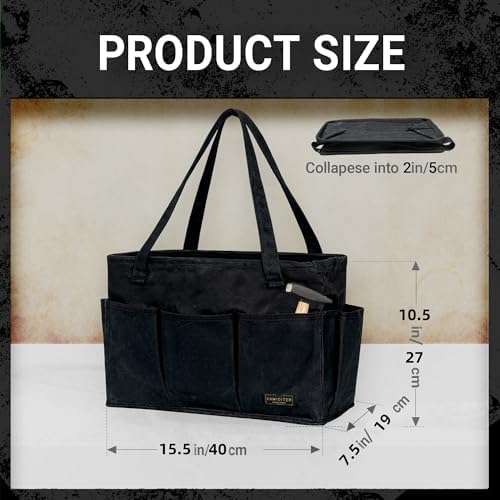 Tool Pouch, Heavy Duty 16oz Waxed Canvas Tool Bag, Rectangle Foldable Open Top Tool Bags with Handles, 10 Pockets | 15.5 x 7.5 x 10.5 Inches - Image 2