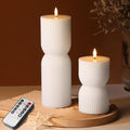 White Ribbed Flameless Pillar Candles with Remote Set of 2 by Girimax