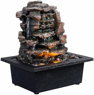 GOSSI Meditation Waterfall Fountain with LED Lights, Indoor Tabletop Water Fountain Decorated with Natural River Rocks, Office & Home Relaxation Decor, Christmas Decoration by GOSSI