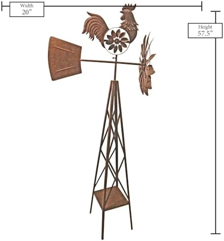 Red Carpet Studios Windmill Wind Spinner Garden Décor Farmhouse Style Galvanized Rooster Yard Art, Stands 57" Tall, Rustic Metal Rooster - Image 3