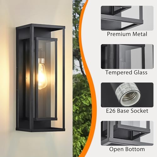 18In Outdoor Wall Lights, Black Front Door Light Fixture 2-Pack - Image 3
