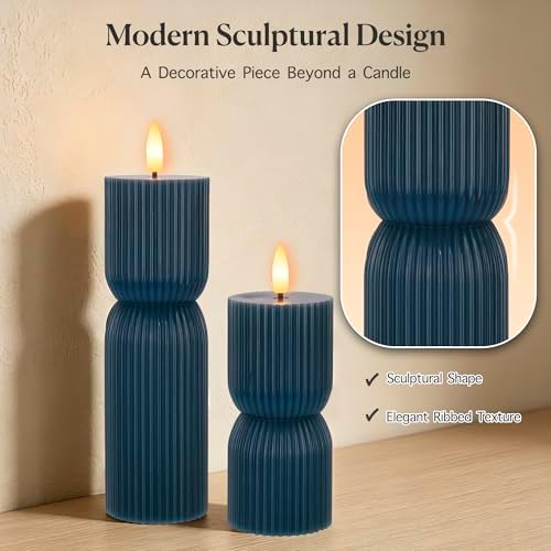 Navy Blue Flameless Pillar Candles with Timer,Real Wax LED Candles 3x4&8 In - Image 4
