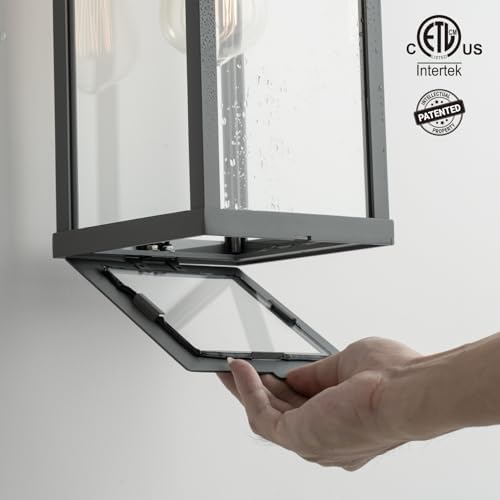 mirrea 18" Classic Outdoor Wall Sconce 1 Light in Matte Gray Rectangular Metal Frame and Clear Glass Shade Waterproof Porch Light Patio Light Pack of 2 - Image 2