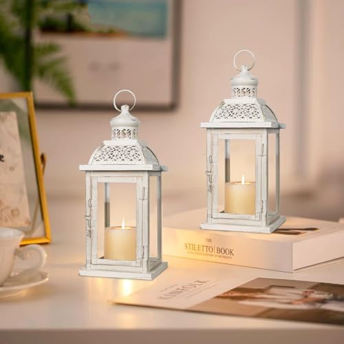 Lantern Decorative Indoor&Outdoor, 2 Pack 14.4'' Large Metal Candle Lanterns, Vintage Hanging Candle Holders for Farmhouse Wedding Front Porch Patio, Halloween Christmas Decorations for Home - Image 2