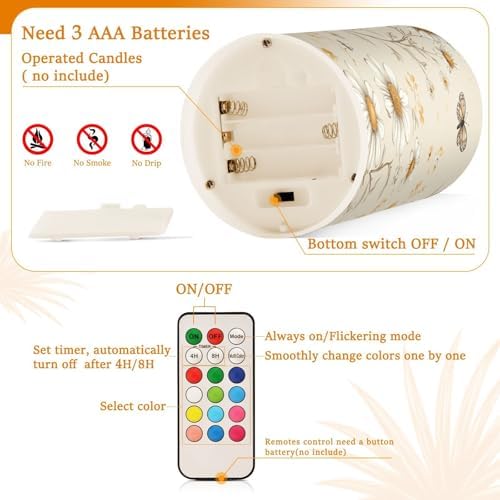 Rustic Daisy Flowers Beige Flameless Flickering Candle led Electronic Lights Battery Operated Flickering Remote Control for Outdoor (prop2) 2-Piecing Set - Image 4