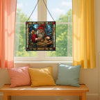 Gnome with Wooden Toys Stained Glass Suncatcher – Square Hanging Window Panel for Home, Garden, Nursery, Halloween, Christmas, Memorial Day – Whimsical Glass Art Gift for Gnome Lovers u59o41 - Image 5