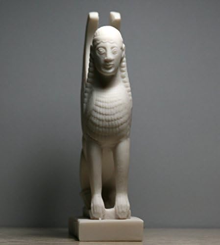 Sphinx Greek Mythical Woman Headed Lion Statue Cast Marble Sculpture Figure 6.9΄΄ - Image 4