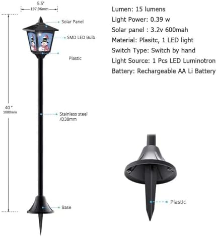 2-Pack 40-Inch Solar-Powered Mini Lamp Post Lights – Vintage Street Lights for Halloween, Thanksgiving & Christmas – Outdoor Solar Garden Lights for Lawn, Pathway, Driveway, Front/Back Door Holiday D - Image 4