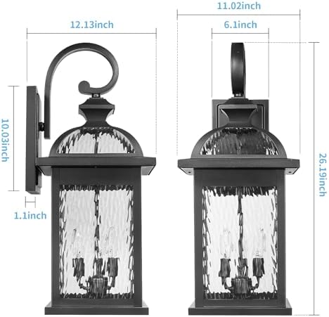 Darkaway Outdoor Lights Fixtures Wall Mount, Extra Large 26inch Outdoor Wall Sconce Lights with Water Ripple Glass for House Front Porch Patio Garage E12 Bulb Base - Image 3