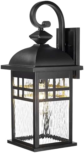 Emliviar 22" Black Industrial Wall Lantern, Weatherproof Outdoor Wall Mount Lamp Light Fixture with Water Ripple Glass, DE279B-M BK-WP by EMLIVIAR