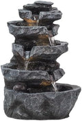 5-Tiered Cascading Rock, 22" High Outdoor Garden Waterfall with LED Lights and Pump, Resin Water Fountain for Garden, Patio, Yard, Deck Decor (22" High 5-Tiers) by PAPABALLC