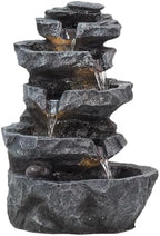 5-Tiered Cascading Rock, 22" High Outdoor Garden Waterfall with LED Lights and Pump, Resin Water Fountain for Garden, Patio, Yard, Deck Decor (22" High 5-Tiers) by PAPABALLC