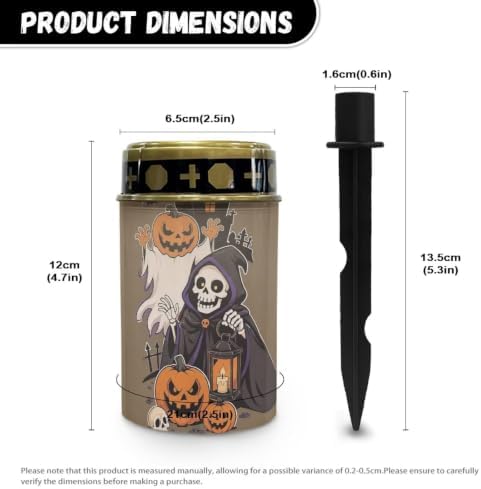 Poceacles Solar Lights Outdoor Grave Candle for Cemetery Decoration Solar Outdoor Lights for Garden Lawn Backyard Pathway Halloween Decor, Pumpkin Skull Brown, Pack of 2 - Image 7