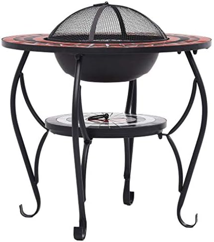 Outdoor Fire Pit Table 26.8 Inch Ceramic Fire Pit Terracotta and White Steel Bowl with Safety Mesh and Poker Tool for Garden Patio Camping - Image 5