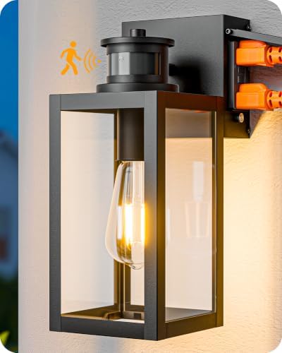 EDISHINE Black Motion Sensor Dusk to Dawn Outdoor Wall Light with Outlet by EDISHINE
