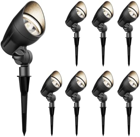 GOODSMANN Low Voltage Landscape Spotlights 5W LED 8PK Outdoor Floodlights 2700K Warm White Replaceable MR16 LED Outside Hardwired Lighting with Metal Stake Cable Connector Replaceable by GOODSMANN