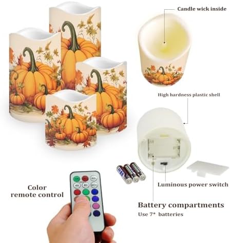 Pumpkin Flickering Flameless Candles Happy 4th of July Pattern LED Pillar Candles Battery Operated with Timer Color Changing Electric Candles Thanksgiving Day Decorations - Image 3