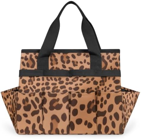Garden Tool Bag Leopard Print Garden Tool Storage Bag with Pockets Handle Portable Garden Tote Bags for Indoor Outdoor Gardening by Gublec