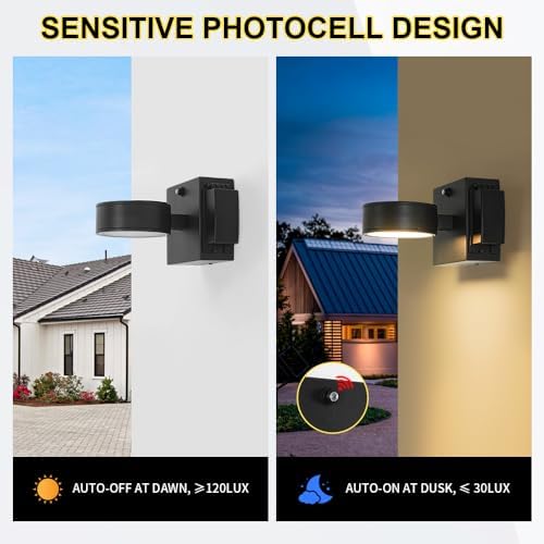 Porch Lights with GFCI Outlet, Dusk to Dawn Outdoor Wall Light with Outlet, LED Aluminum Exterior Light Fixture Waterproof, Outside Lights for House, Front, Door, Patio, Garage - Image 2