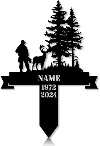 Personalized Hunter Grave Marker Deer Hunter Memorial Garden Stake 8-24 inch Hunter Dad Loss Gift, Hunter Memorial Gift Loss of Loved One (Deer Hunter) by Linktee