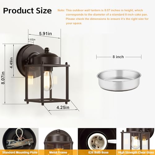 LIT-PaTH Outdoor Wall Light Fixture, Anti-Rust Metal Glass, Bronze, 2 Pack - Image 3