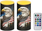 2 Pack Eagle American Flag Print, Flameless Candles with Remote Control, Battery Operated Flickering LED Pillar Candle with Timer for 4th of July Indoor Outdoor Patio Garden Decorations by Merkmak