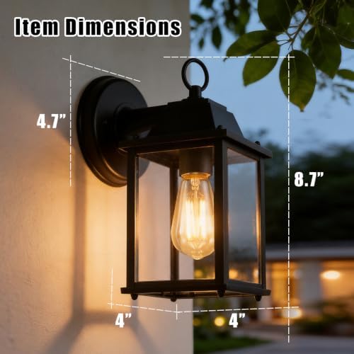Outdoor Wall Lantern, Waterproof Wall Sconce Porch Lighting Fixture Mount Light with Clear Glass, Aluminum for Front Door, Patio and Porch, Black 2 Pack - Image 2