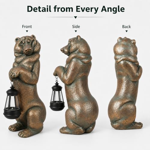 Funny Bear Outdoor Solar Lantern,16.2in Garden Decor Statue Waterproof - Image 6