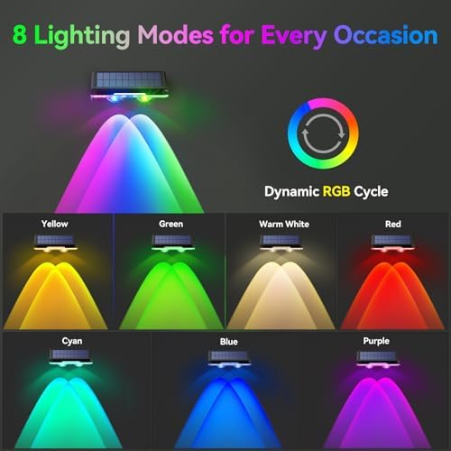 TECKNET Solar Fence Lights Outdoor Waterproof 8 Lights Modes 12 Pack (RGB) - Image 2