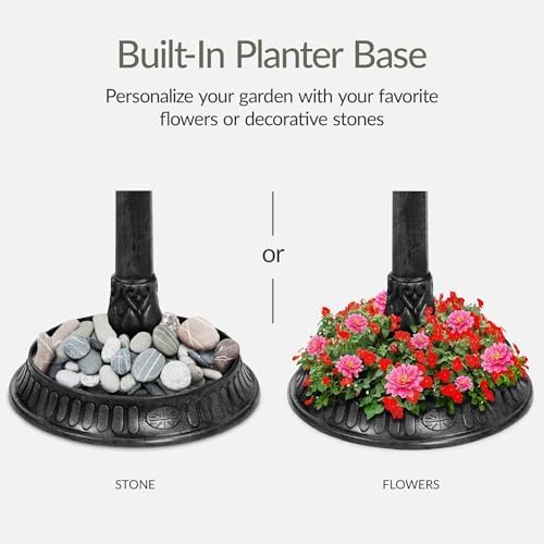 Best Choice Products Solar Outdoor Bird Bath Vintage Resin Pedestal Fountain Decoration for Yard, Garden w/Planter Base, Feeder, Decorative Bird Cage, Fillable Stand - Black - Image 5