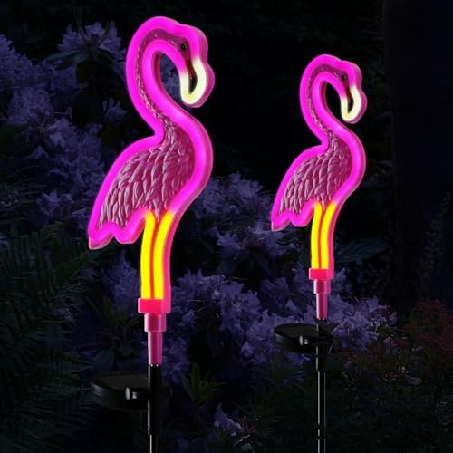 Flamingo Solar Lights Outdoor Decor, Solar Pink Flamingos Outdoor for Yard Decorations,Pink Neon Solar Flamingo Garden Lights for Outside,Pathways,Patio or Lawn Decor,Gifts for Mom(2Pack) by Unknown